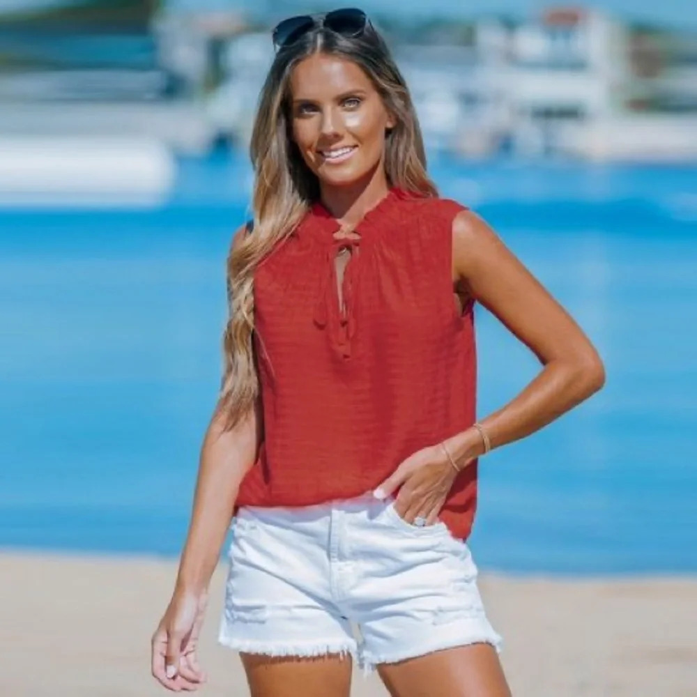 Red Tie Neck Sleeveless Top